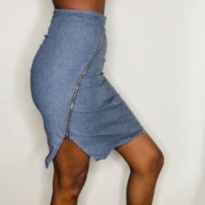 Blue denim zip up skirt